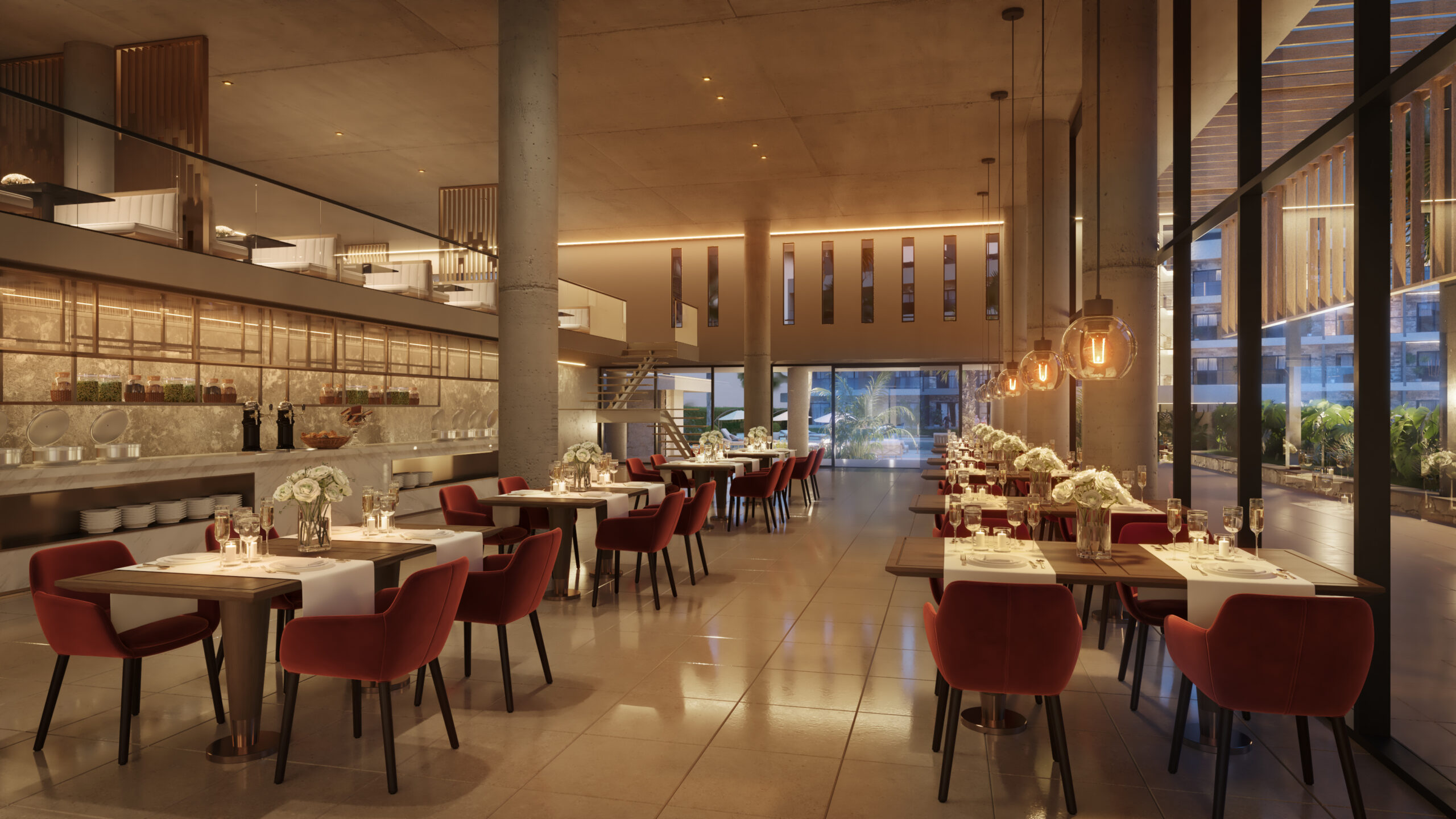 Render del restaurante interior del hotel Ramada La Romana